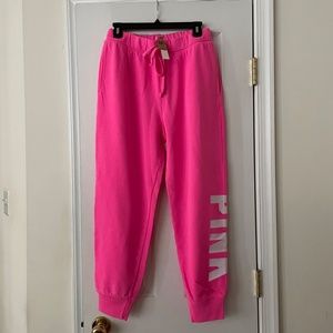 NWT Victorias Secret HOT PINK Fleece Joggers MEDIUM Sweatpants